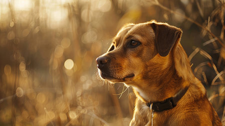 Portrait of a dog in the rays of the setting sun.の素材