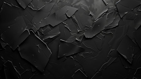 Pieces of torn black paper on a black background. Close up.の素材