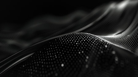 3d rendering of abstract wave particles in empty space. Futuristic background with depth of field and bokeh effect.の素材