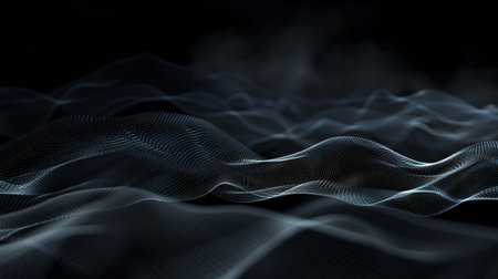3d rendering abstract wave of particles on dark background, computer generatedの素材