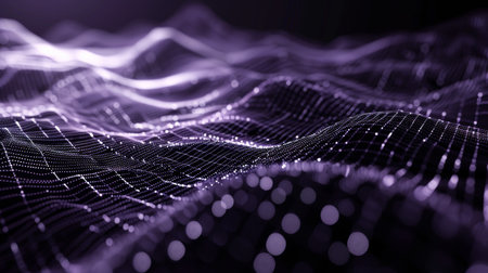 Data technology abstract futuristic illustration. Low poly shape with connecting dots and lines on dark background. 3D rendering. Big data visualization.の素材