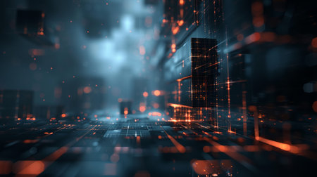 3d illustration of abstract technology background. 3d rendering of futuristic cityの素材