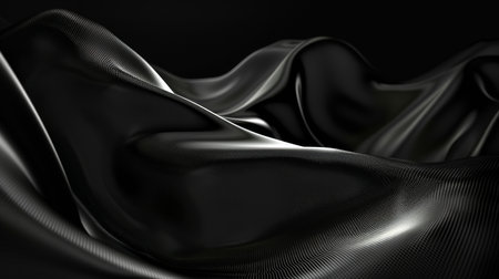 Abstract 3d rendering of wavy fabric. Smooth elegant black background.の素材