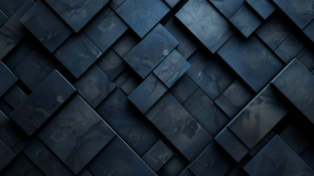 3d rendering of abstract geometric composition made of black and blue marble tilesの素材