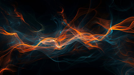 Abstract orange and blue smoke on black background. Fantasy fractal texture. Digital art. 3D rendering.の素材