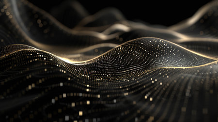 3d rendering of abstract technology digital particles. Futuristic wave of glowing particles.の素材