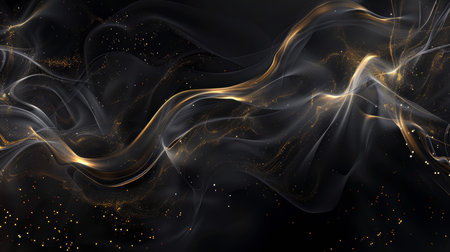 Abstract gold smoke on black background. 3d rendering, 3d illustration.の素材