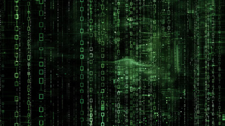 Green matrix digital background with binary code. Abstract cyberspace conceptの素材