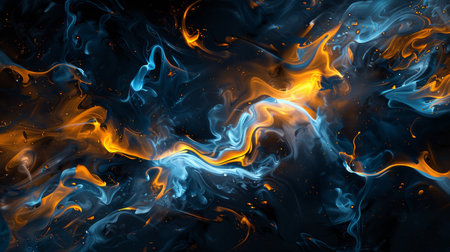 Abstract blue and orange fire on black background. Fantasy fractal texture. Digital art. 3D rendering.の素材