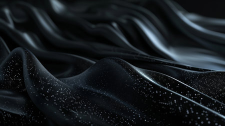 Closeup of black wavy fabric. 3d rendering, 3d illustration.の素材