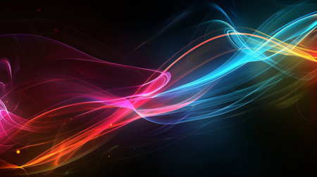 Abstract background with glowing lines, waves and bokeh effect.の素材