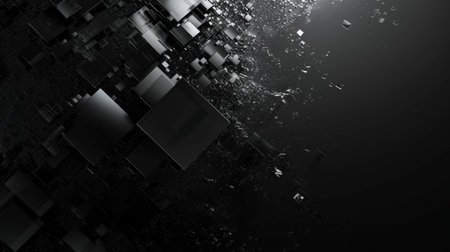 3d rendering, abstract background with geometric shapes in dark space, computer generated imagesの素材