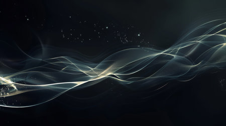 abstract blue smoke wave on black background. 3d render illustrationの素材