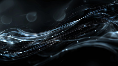 abstract blue wave on black background. 3d rendering, 3d illustration.の素材