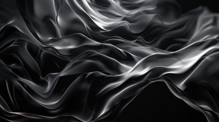 abstract black background with smooth wavy silk or satin textureの素材