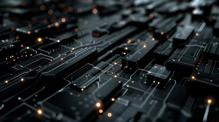 Circuit board futuristic technology background. 3d rendering, 3d illustration.の素材