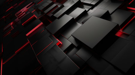 Abstract 3d rendering of black cubes with red glowing lines. Futuristic background design.の素材