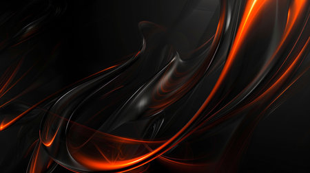 Black and orange abstract background with smooth lines. 3d render illustrationの素材