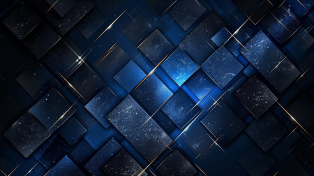 Dark blue abstract background with glowing lines and squares. 3D renderingの素材
