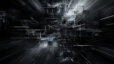 Abstract technology background with black and white lines. 3D Renderingの素材