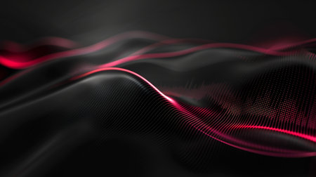 3d render, abstract background, black and red wave lines, digital illustrationの素材