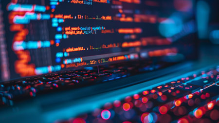 Programming code on computer monitor. The concept of programming and coding.の素材
