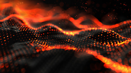 3d rendering of abstract digital particles. Futuristic wave of glowing particles.の素材