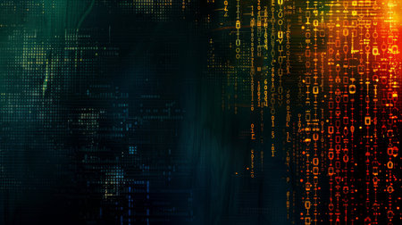 abstract background with binary code in green and blue colors, illustrationの素材
