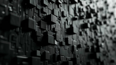 Abstract black background with cubes. 3d rendering, 3d illustration.の素材