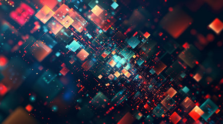 Futuristic technology background design with glowing squares. 3d renderingの素材