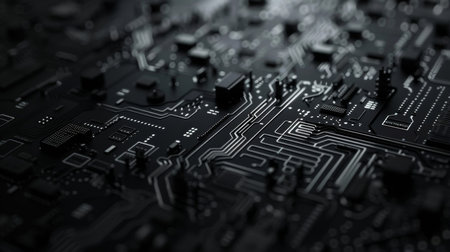 Circuit board. Electronic computer hardware technology. Motherboard digital chip. Tech science background. Integrated communication processor. Information engineering component.の素材