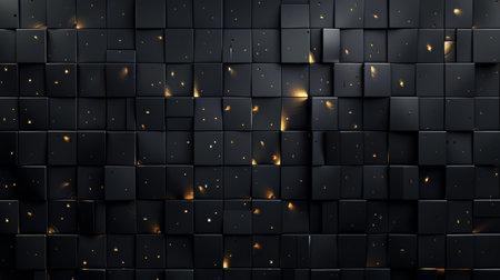 Abstract background with black cubes and golden lights. 3d rendering.の素材