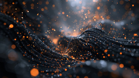 3d rendering of abstract particles in cyberspace with depth of field and bokehの素材