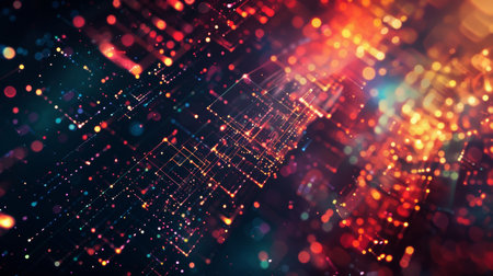 3d rendering of abstract particles in empty space. Futuristic background with depth of field and bokeh effect.の素材