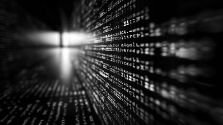 Binary code on a dark background. 3D Rendering.の素材