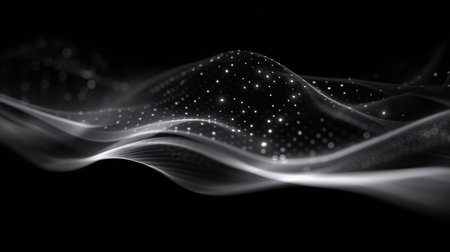 3d rendering abstract background with glowing particles in black and white colorsの素材