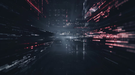 Digital data flow over dark background. 3d rendering toned imageの素材