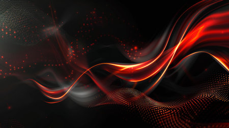 3d rendering of abstract background with glowing particles in black and redの素材