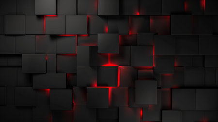 Abstract background of black cubes with red neon light. Vector illustration.の素材