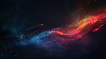 Colorful abstract background with glowing lines and particles. 3D renderingの素材