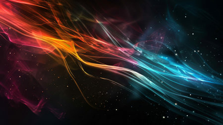 abstract multicolor background with glowing lines and bokehの素材