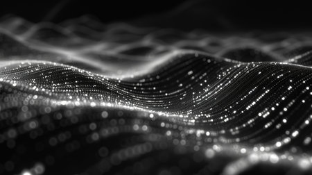 Data technology abstract futuristic illustration. Low poly shape with connecting dots and lines on dark background. 3D rendering. Big data visualization.の素材