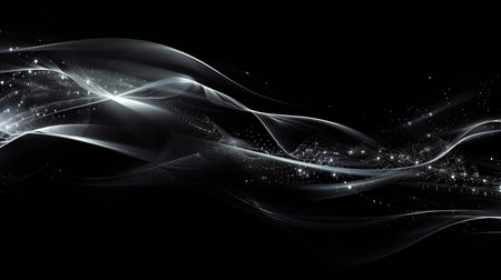 abstract black background with glowing lines and bokeh effect.の素材