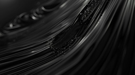 3d render, abstract background, black metallic waves with water dropsの素材