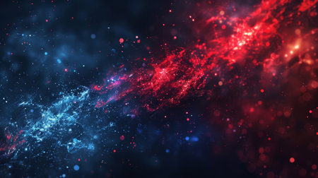 abstract galaxy background with red and blue glowing particles. 3d renderingの素材
