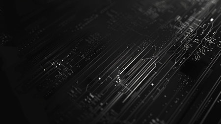 Circuit board. Electronic computer hardware technology. 3D rendering.の素材