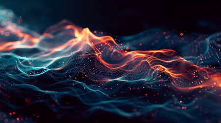 3d rendering of abstract digital particles. Futuristic wave with glowing particles.の素材