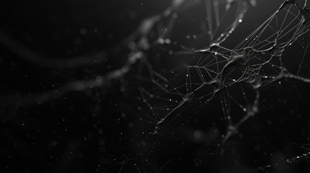 Spider web on a dark background. 3d rendering, 3d illustration.の素材