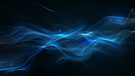 abstract blue waves on a dark background, 3d render illustrationの素材