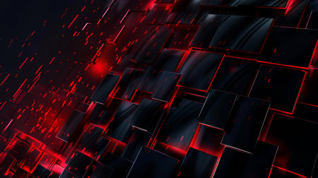 abstract 3d illustration of black and red background with glowing cubesの素材